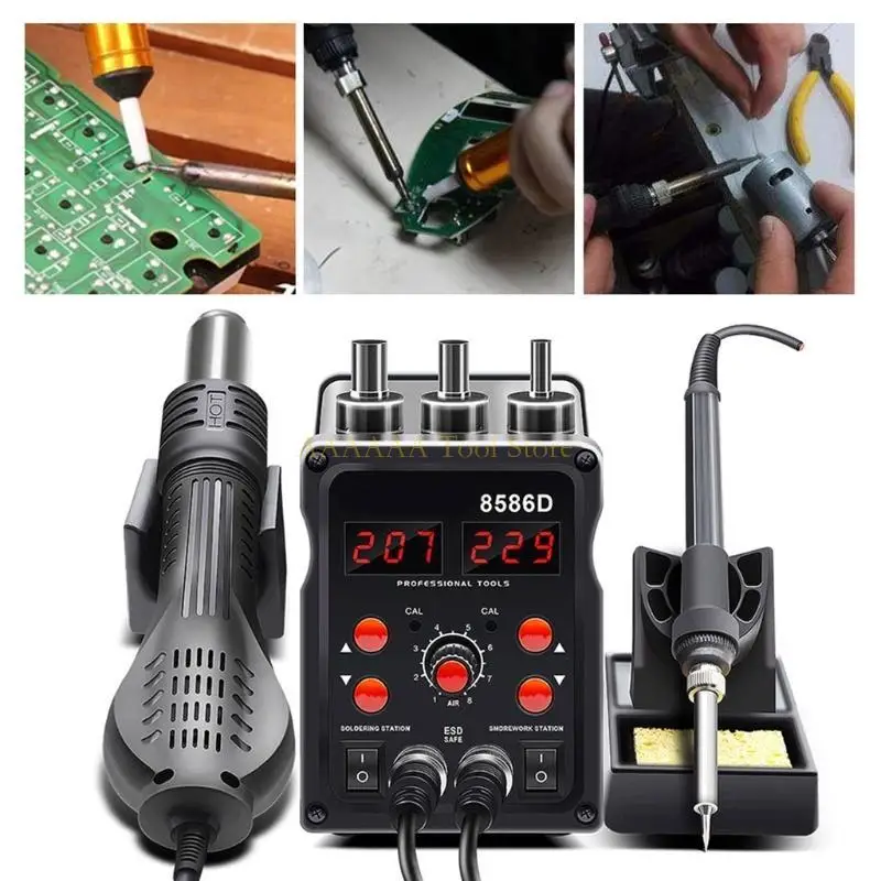 

A2BE 2 in 1 8586D Soldering Station Air Welding 220V/110V 100-480℃ for SMD Rework