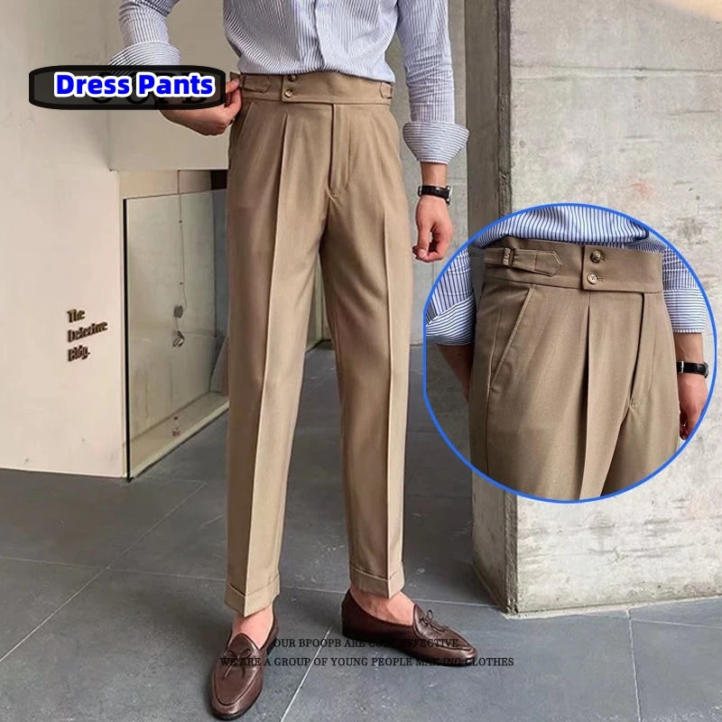 

Korean Style Naples Suit Pants For Men Business Casual High Waist Straight Trousers Spring Summer Trendy England Pant Adjustable