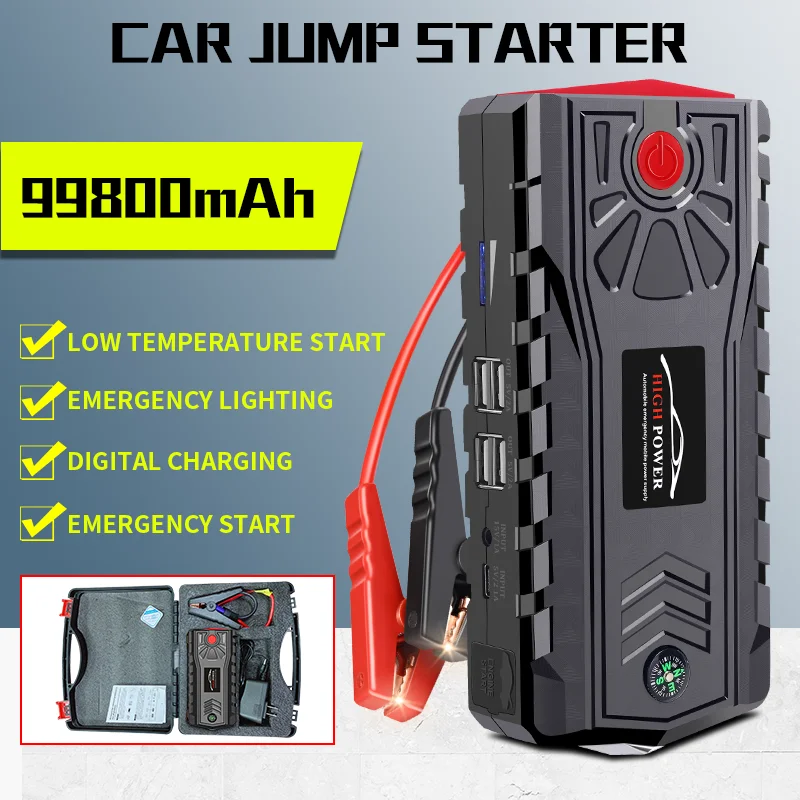 New 99800mAh Car Jump Starter Power Bank 5000A Auto Emergency Battery Booster Starting Device Charger Diesel Petrol Cars Camping