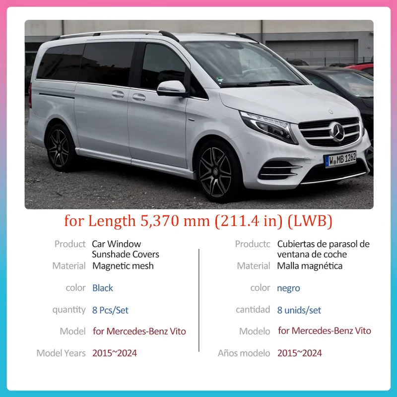 Magnetic Sunshades for Mercedes-Benz Vito W447 Valente 2015~2024 Roof Windows Sun Visor Windshield Curtain Sunroof Accessories