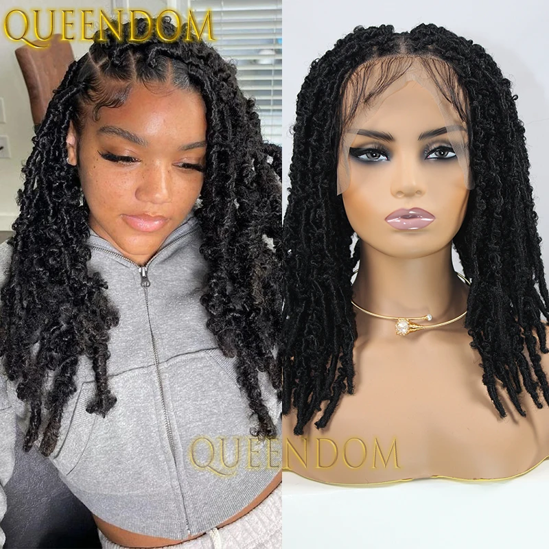 16inch Synthetic Distressed Braid Wig Full Lace Knotless Box Braids Dreadlock Wig Crochet Butterfly Locs Twist Plait Braided Wig