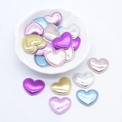 100Pcs 22*18mm Padded PU Leather Heart Appliques for DIY Headdress Hair Clips Bow Decor Clothes Hat Sewing Patches Accessories