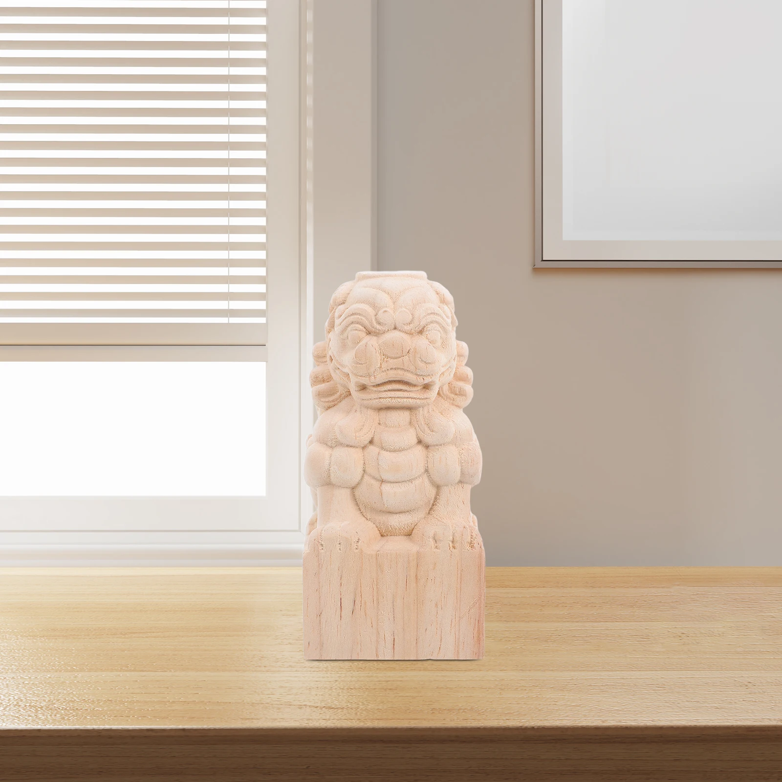 Bridge Stigma Decoration Decors Blank Guardian Lion Figurine Animal Khaki Wood Feng Shui Statue