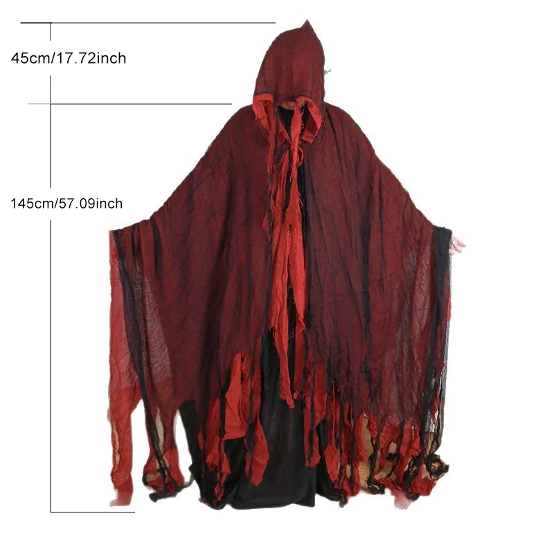เสื้อคลุมกำมะหยี่คริสต์มาส ฮาโลวีน ลาย Grim Reaper คลุมยาวแบบมีฮู้ด สำหรับทุกเพศ เหมาะสำหรับคอสเพลย์ปีศาจ แม่มด นักพยากรณ์ เครื่องรางคริสต์มาส สีแดง