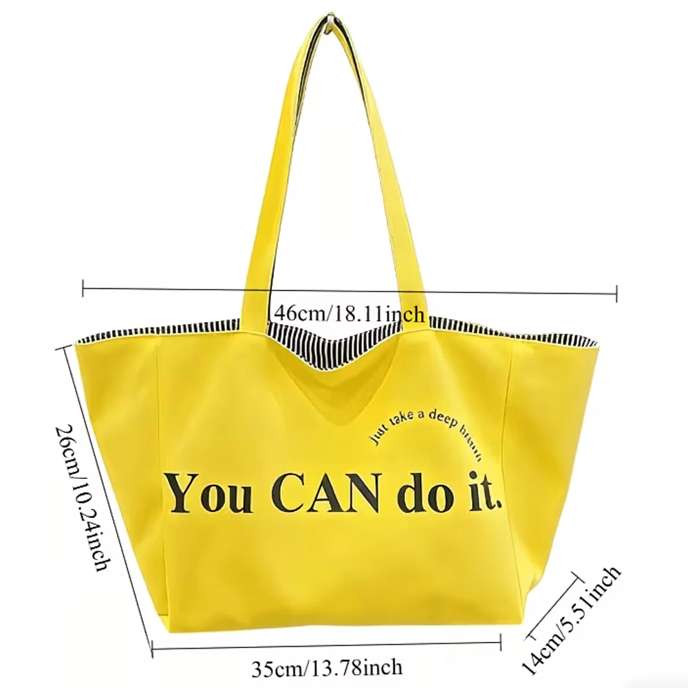 Fashionable Striped Printed Letter Double-Sided Shopping Bag, Mommy Shoulder Bag, Tote Bag, Durable and Suitable for Daily Work, Travel, and Beach Use—Women's Casual Handbag with Modern Striped Design and Lining view 4