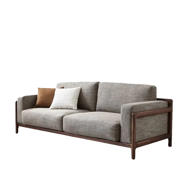 

New Chinese 2024 new high-end modern simple small apartment Zen furniture black walnut solid wood fabric sofa