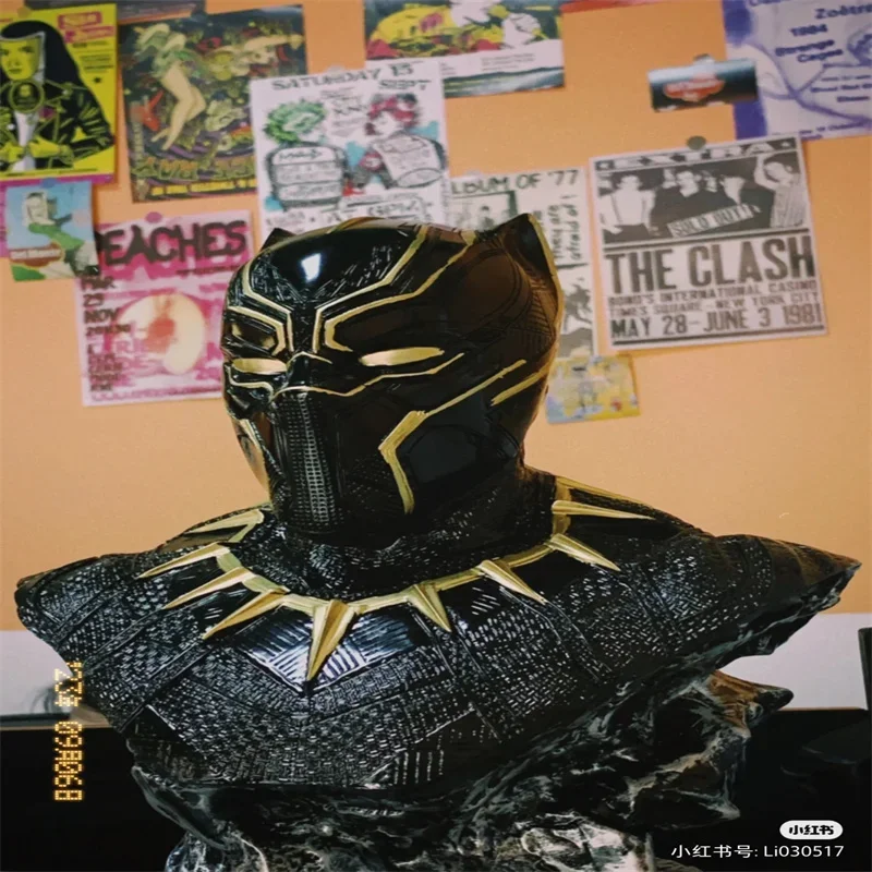 Statue de buste en résine Marvel Avengers Black Panther Gold Edge, modèle périphérique d'anime, collection d'ornements de salon, cadeau de Noël pour enfants