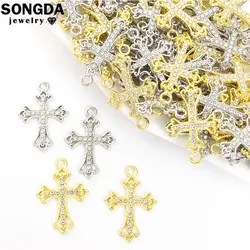 10pcs Baroque Style Crystal Religious Cross Charms Shiny Rhinestones Necklace Earring Christian Pendants DIY Jewelry Accessories