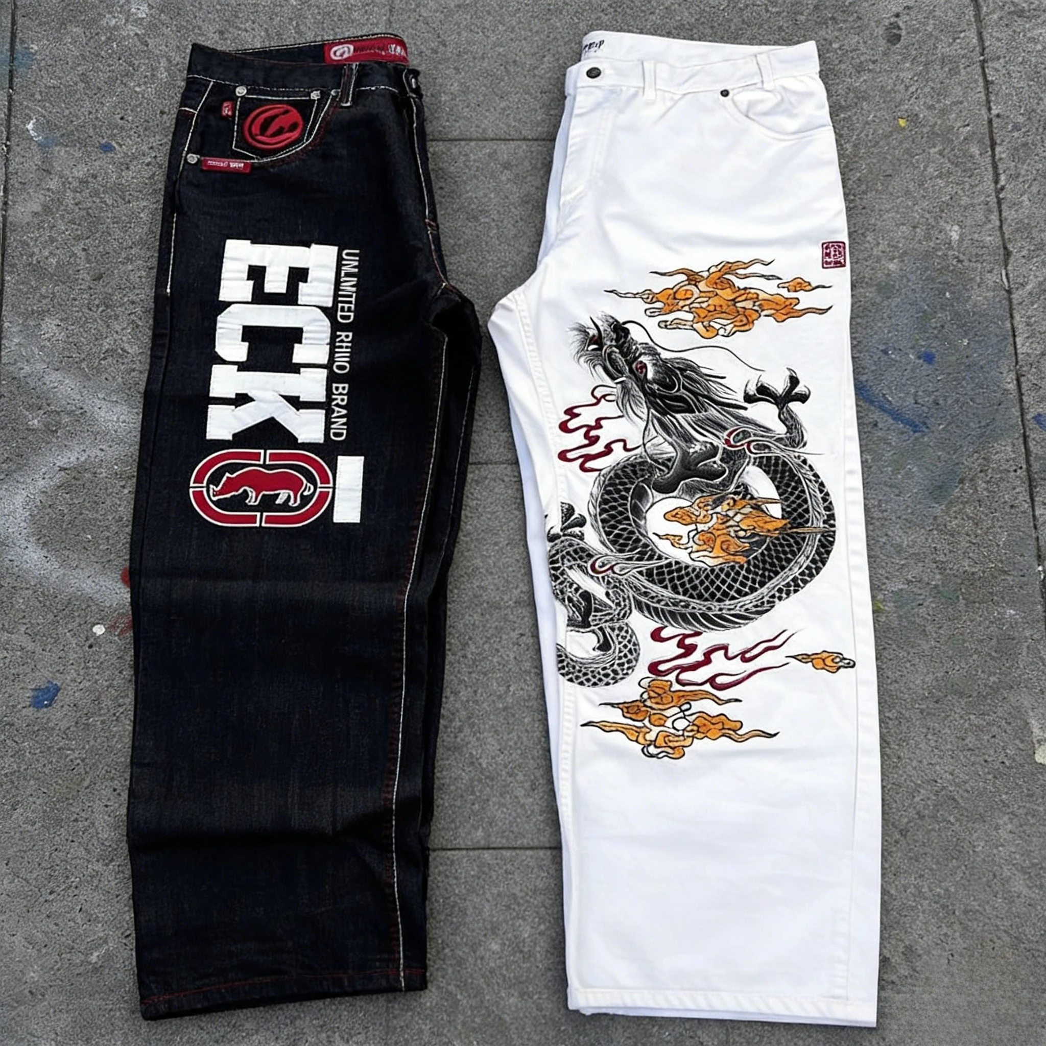 

Джинсы Y2K ECKO мужские, американские винтажные, в стиле хип-хоп, широкие брюки, в стиле Харадзюку, готика, рок, прямые брюки для пар
