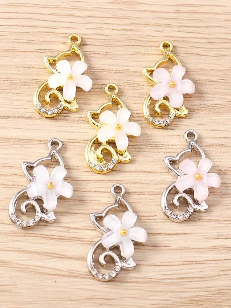 Tusember 5 Stück 20*10mm Kristallblumen-Katzen-Anhänger Charms für Schmuckherstellung DIY Halskette Ohrringe Armband Handgemachte Accessoires – Detail 2