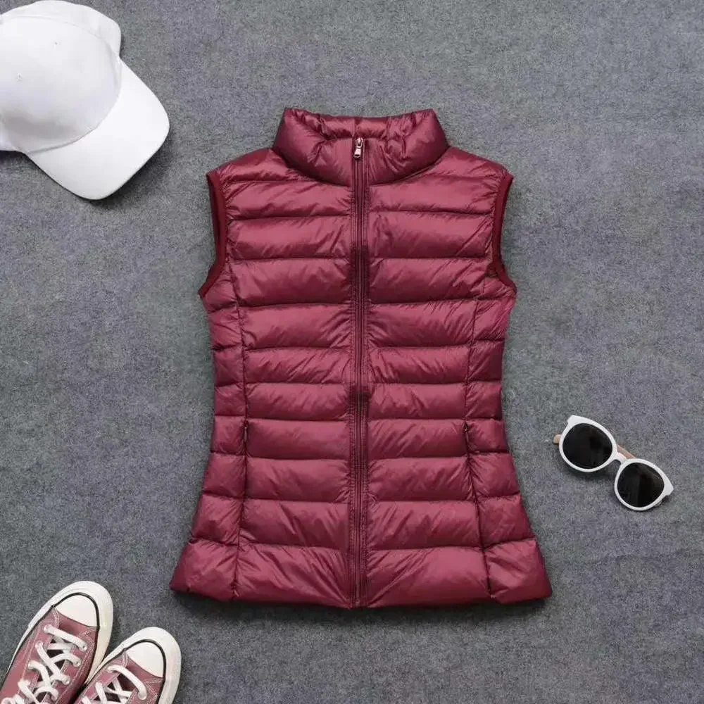Spring autumn women 90% white duck down vest waistcoat soft warm thin Ultra Light waistcoat jacket female Portable vest coat
