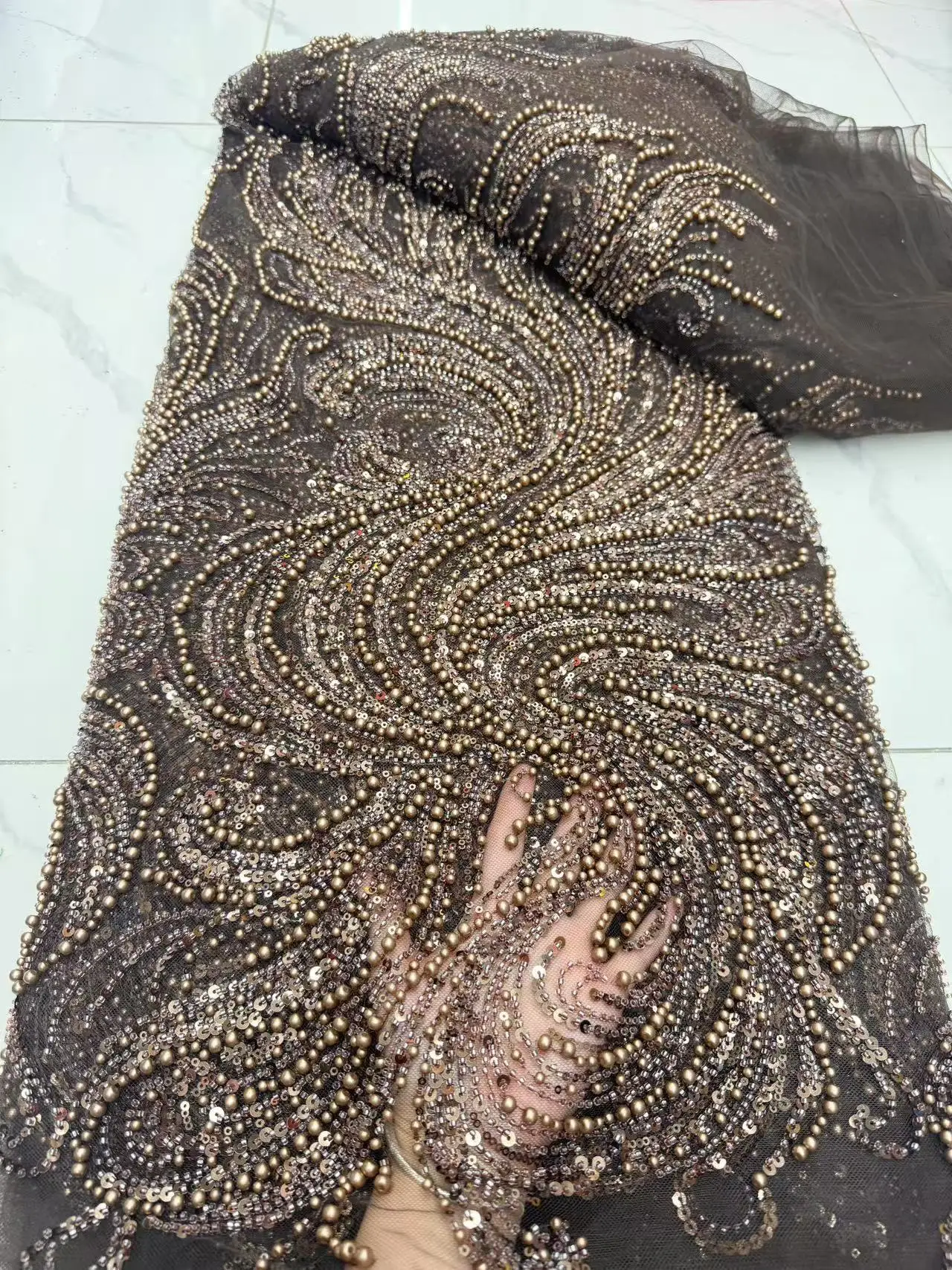 Afrykańska koronka z cekinami i koralikami, haftowana, dla pana młodego, nigeryjska, wysokiej jakości francuska koronka na suknię ślubną, 2025.