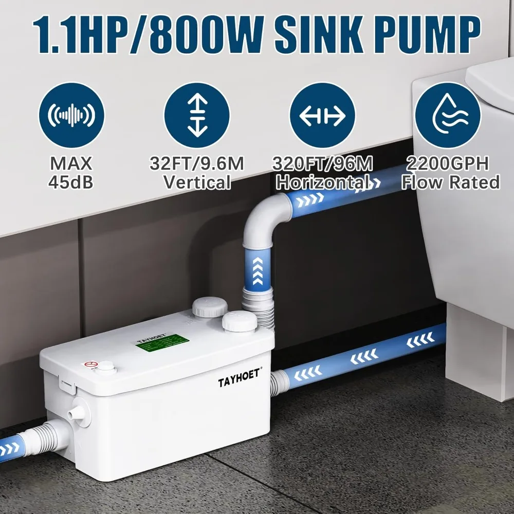 Pompa per lavello da 1,1 HP, pompa maceratore da 800 W con 3 ingressi aggiornati per seminterrato, cucina, lavello