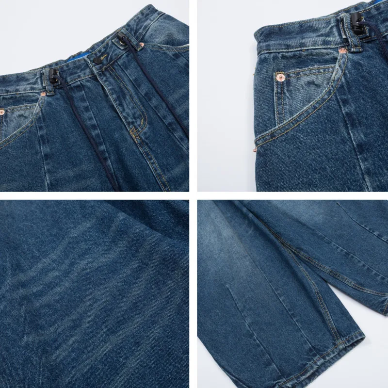 Vaqueros de mezclilla lavados de moda para hombres y mujeres en primavera de 2025, nuevos pantalones de pierna ancha de pierna recta versátiles sueltos e informales INS-K2877