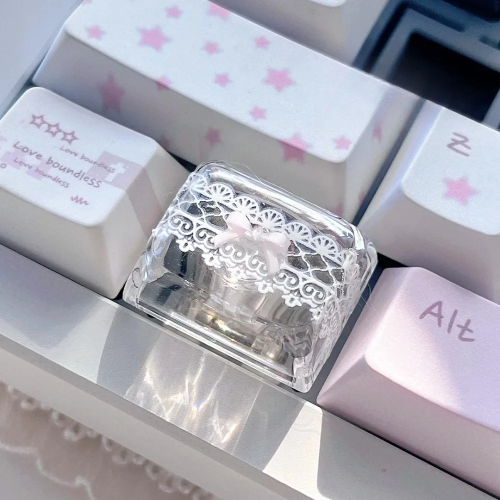 Lace Bow Theme Keycaps Resin XDA Profile Custom Original Handmade Semi Transparent Keycaps for Mechanical Keyboard Accessories