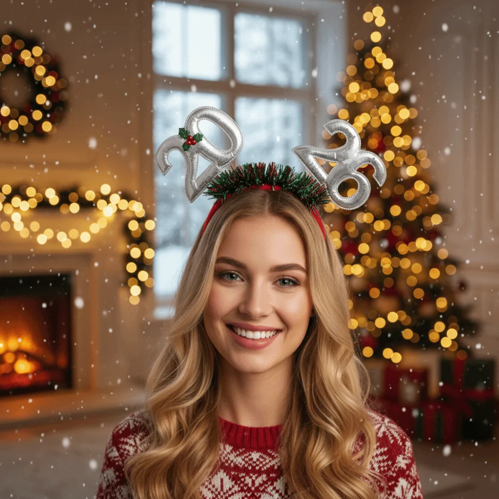 الترتر 2026 السنة الجديدة Headbands نجمة ملونة عيد الميلاد عقال خوذة عدد السنة الجديدة الشعر هوب للكبار والأطفال #5