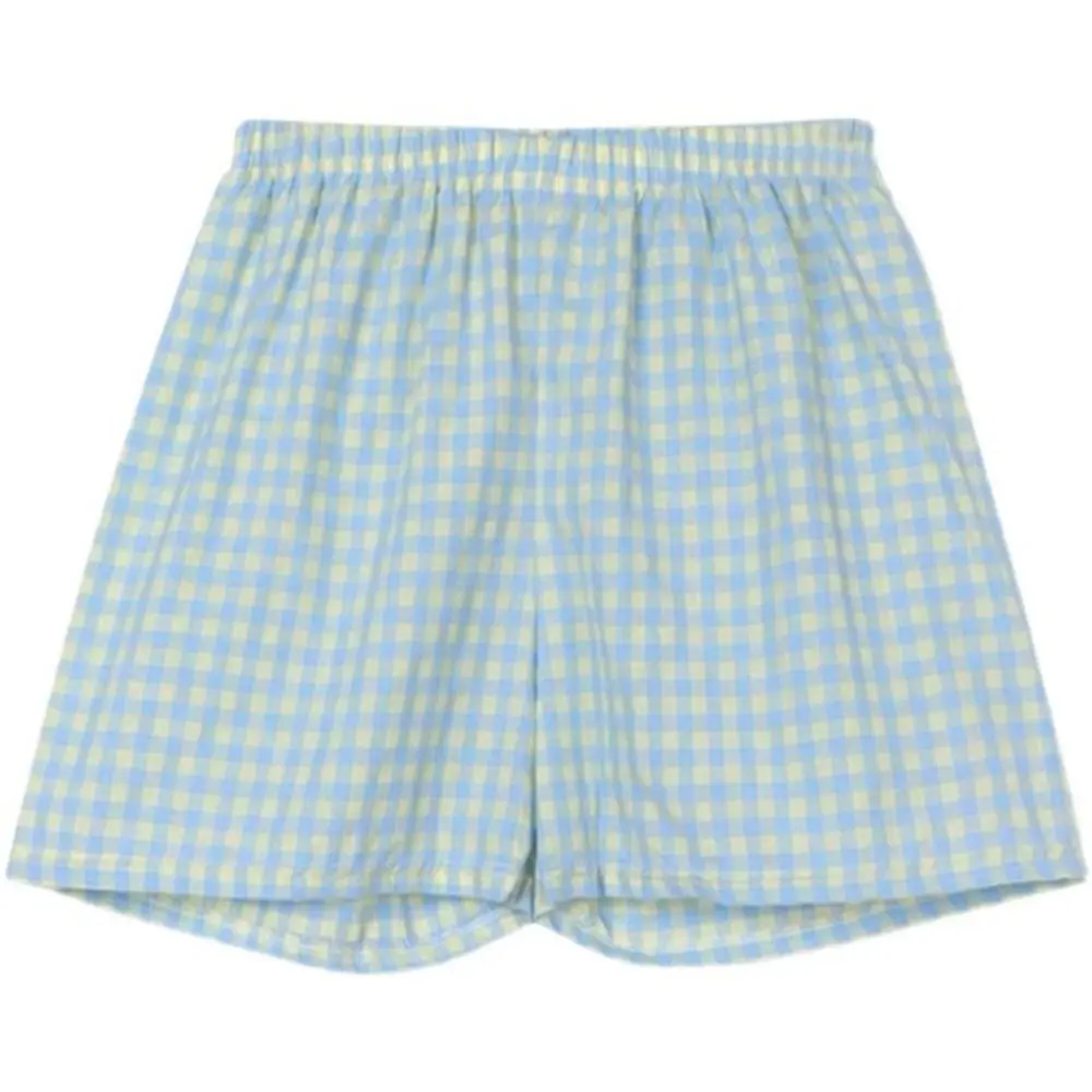 Confortável pijama xadrez floral para mulheres, shorts de sono soltos, cós elástico, pijamas de verão para menina, calças largas