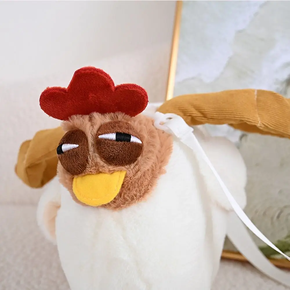 Lindo bolso de felpa de pollo con forma de gallina esponjosa, bolso de hombro tipo bandolera con cremallera de gran capacidad, bolso de mano portátil de dibujos animados para niñas