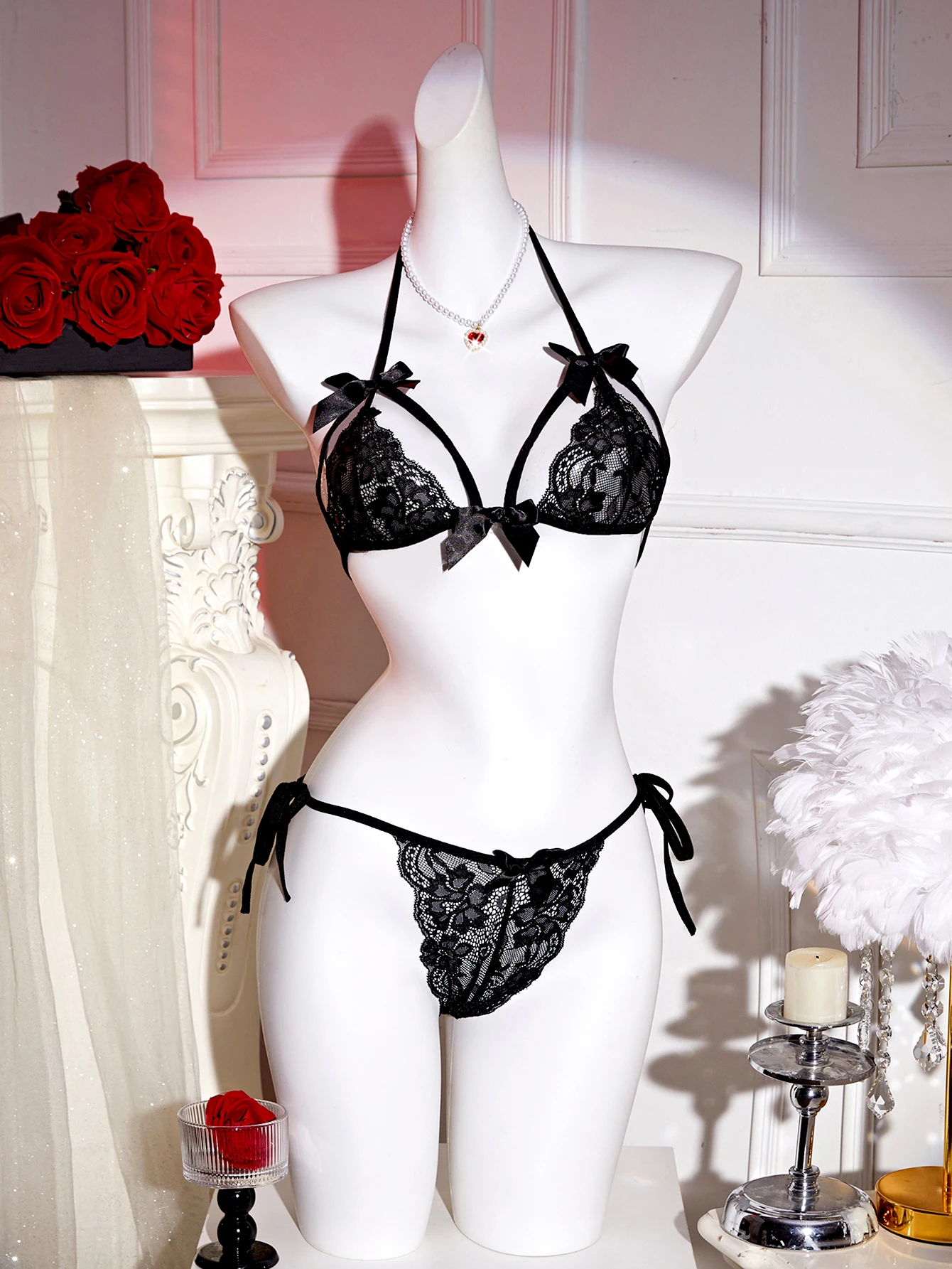 2-piece Women Sexy Adult Transparent Lace Lingerie Sets Underwear Romantic Porn Bow Bra Panties Dolls Erotic Costume 18 Female - Image 2
