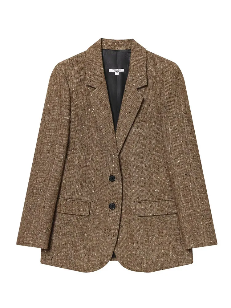 

HH Female Single Breasted Long Sleeves Lapel Pocket Jacket Elegant Woman Textured Blazer Coat Casual Loose Street Style Coat
