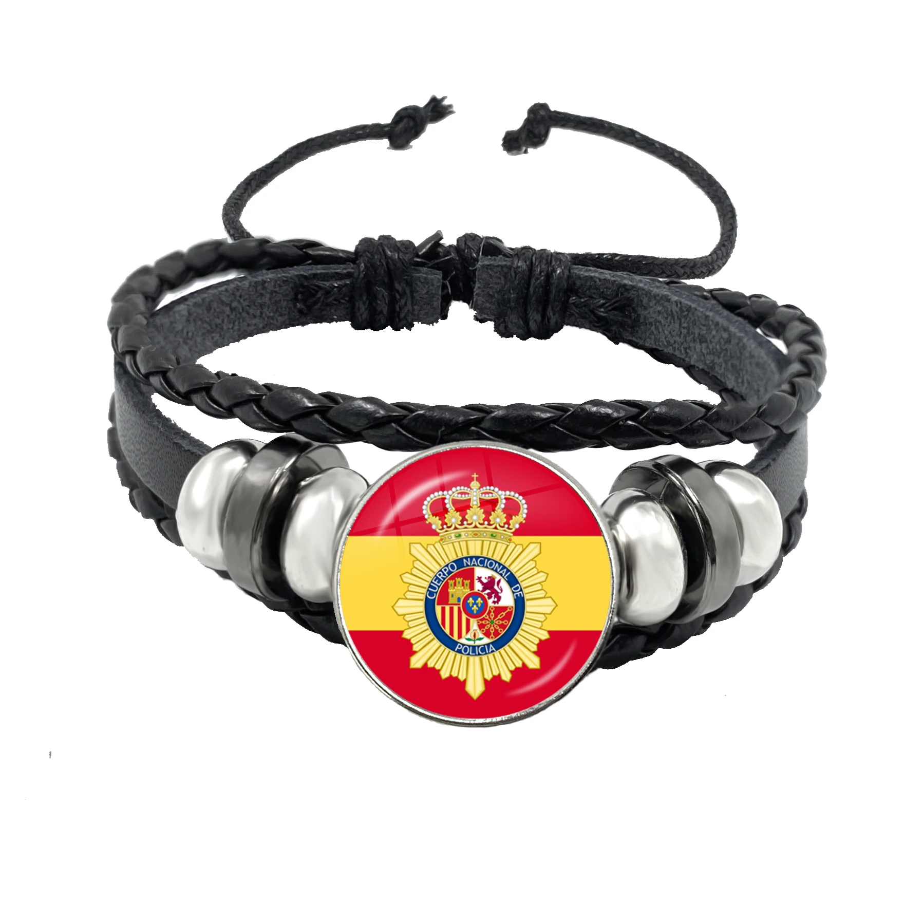 España Guardia Civil El Honor Es Mi Divisa Glass Leather Bracelets Multilayer Spanish Police Braided Bracelets Bangles Jewelry