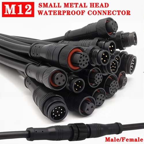 5/20 piezas M12 Metal impermeable IP68 2/3/4/5/6/8 Pin Cable de alimentación enchufe IP68 para tiras LED conector macho hembra 20CM