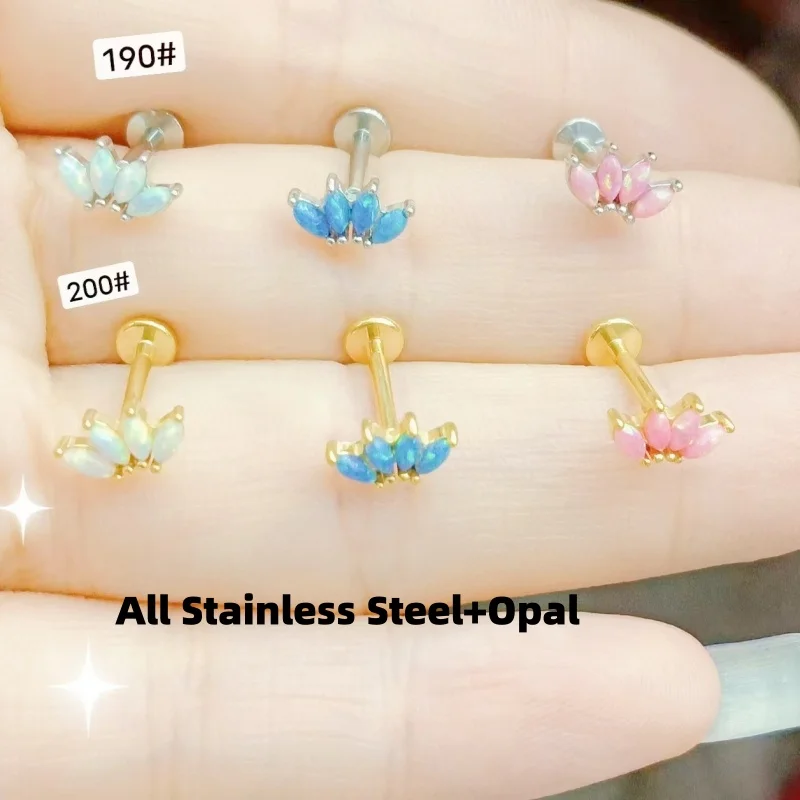 10pcs Surgical  Steel Opal Stone Labret Lip Ring Ear Helix Bar Cartilage Earring Tragus Studs16G