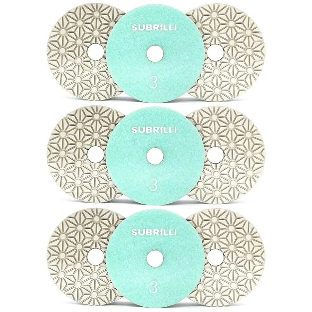 

4" Diamond Polishing Pads 9-Piece Set for Granite Marble Quartz Concrete, Dry/Wet Use