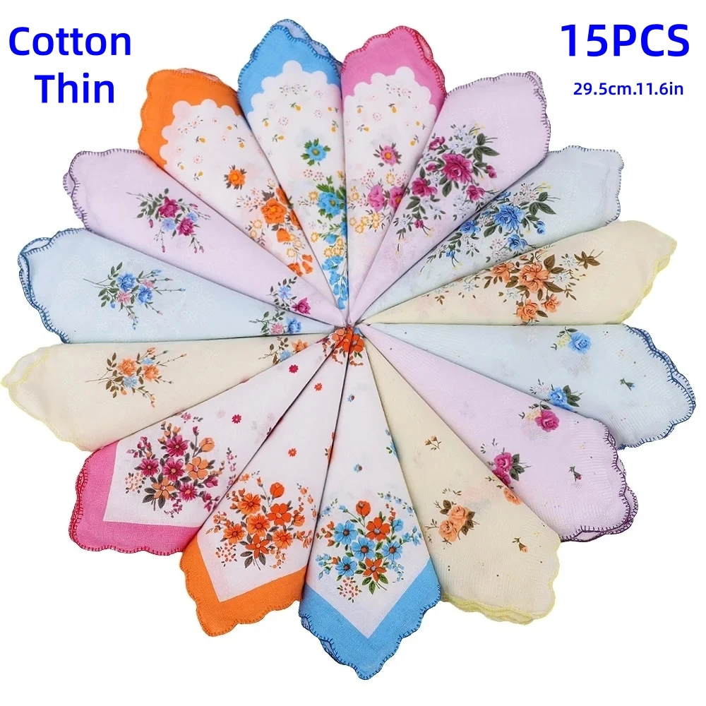 Thin feel 11.6inch/29.5cm cotton crescenta women's printed handkerchief retro 15pcs One-week suit