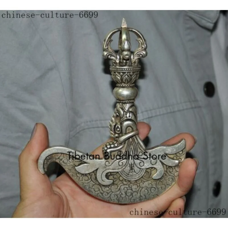 

old Tibetan silver Vajra Dorje Phurpa Exorcism Talisman hatchet tomahawk Ax Axe