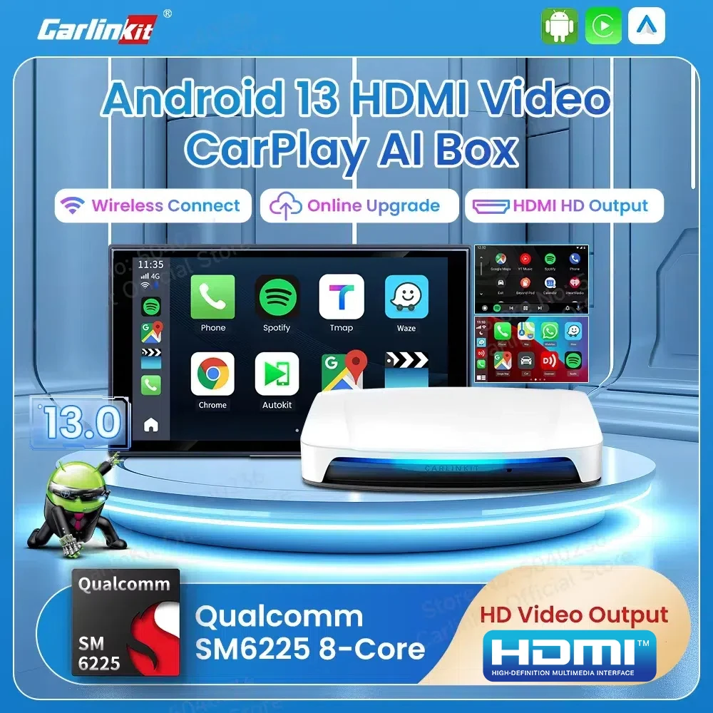 CarlinKit UHD Android 13 Smart TV Box Qualcomm 8-Core Wireless CarPlay Android Auto Adapter GPS HDMI Video Output CarPlay Ai Box 