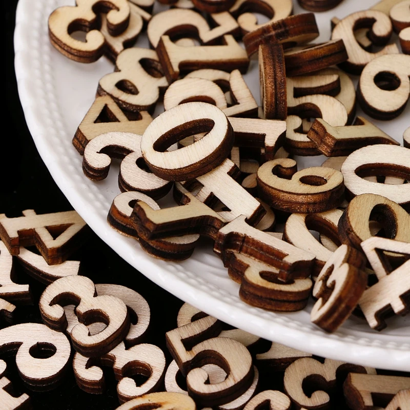 Wooden Numbers Embellishments Set of 100 Small Arab Number 15mm DIY Craft