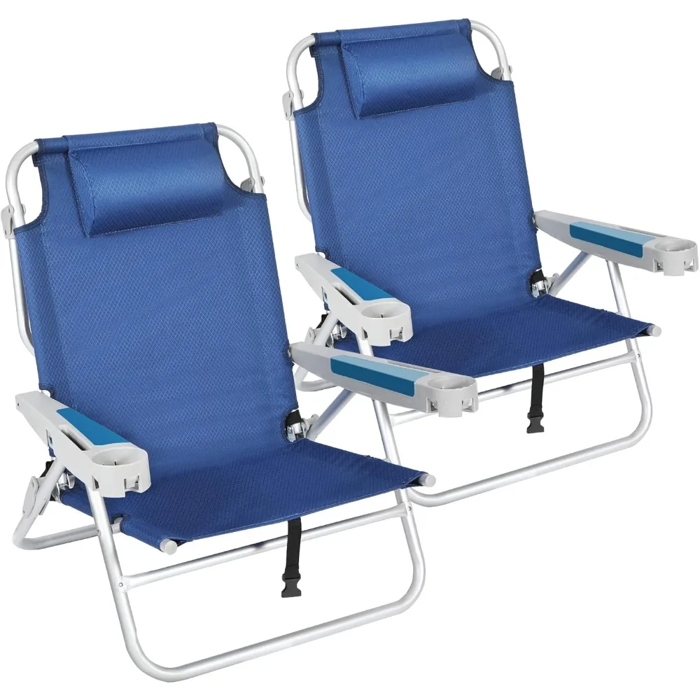 

Backpack Beach Chairs for Adults 2 Pack, Adjustable Aluminum Camping Chair Lounge Chair with Cup Holder, Pillow