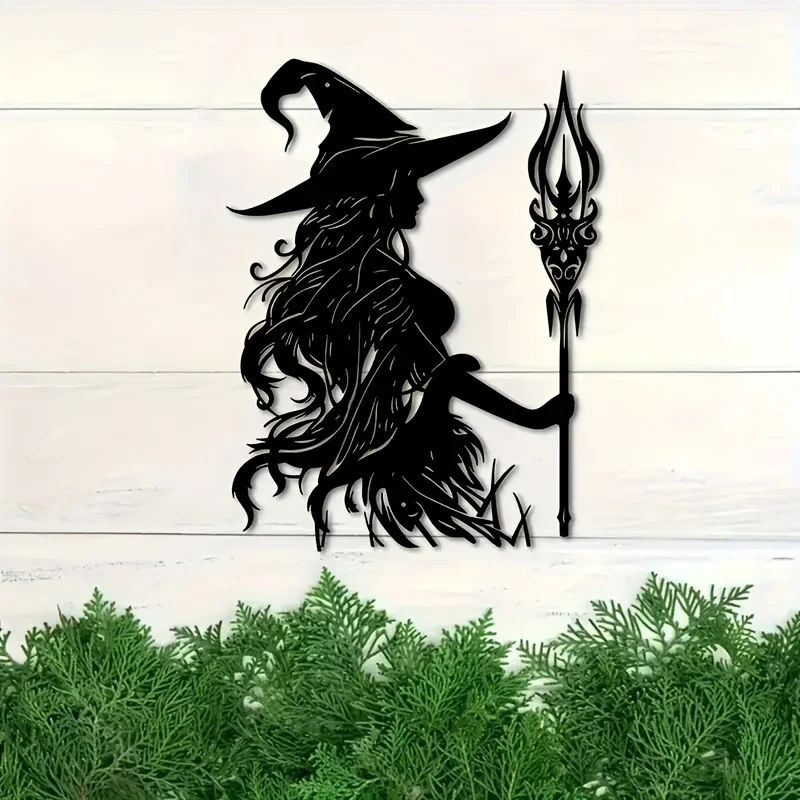Gothic Witch Wand Boiler Iron Wall Art Black Metal Decor Farmhouse Bedroom Kitchen Living Room Porch Halloween Gift
