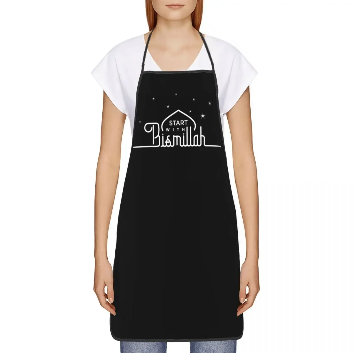 Start With Bismillah Aprons Men Women Eid Ramadan Islamic Kareem Adult Kitchen Chef Bib Tablier Cuisine Cooking Baking Gardening