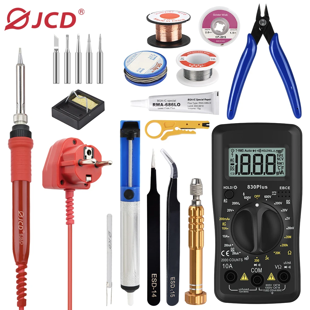 JCD Soldering Iron 908 Adjustable Temperatures 60W Welding Equipment With Big Turn Button Automatic Detection For Soldering