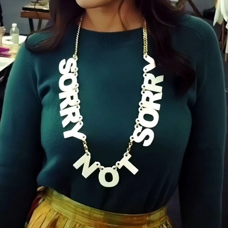 

KUGUYS White Acrylic Letters Pendant Necklace for Women Trendy "SORRY NOT SORRY" Fashion Jewelry Gold Color Long Link Chain
