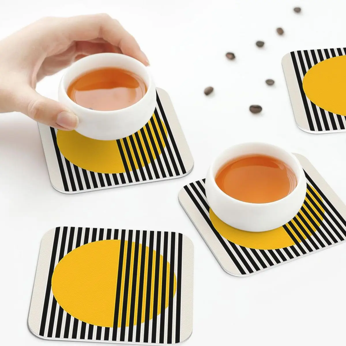 

Выставочный принт Bauhaus, настенное искусство, желтый круг, настенные подставки, кухонные изоляционные коврики для чашек, кофейных ковриков, подушечки для посуды, набор из 4 шт.