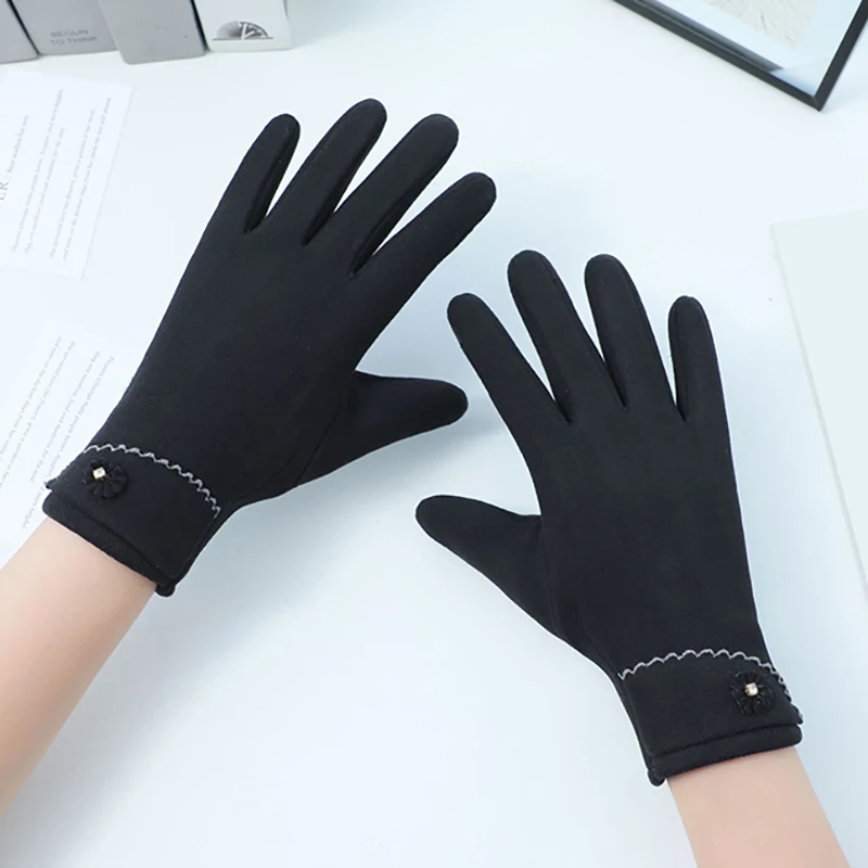 Guantes elegantes de flores Grace para mujer, manoplas cálidas a prueba de viento para montar en pantalla táctil, accesorios de invierno