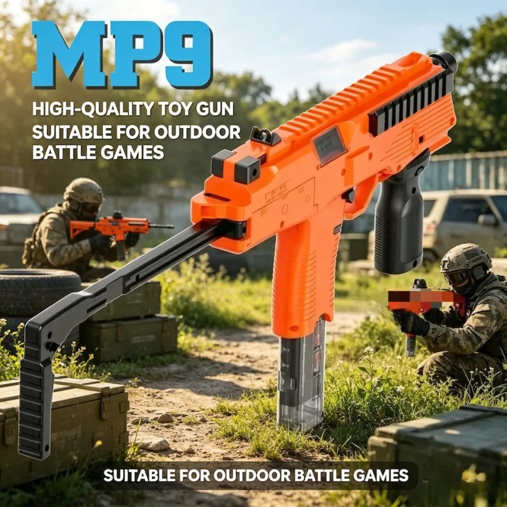 Pistola de Juguete Eléctrica MP9, Lanza Dardos de Espuma EVA, Subfusil de Balas Blandas, Disparo Automático, Juguete para Adultos, Juego de Batalla al Aire Libre