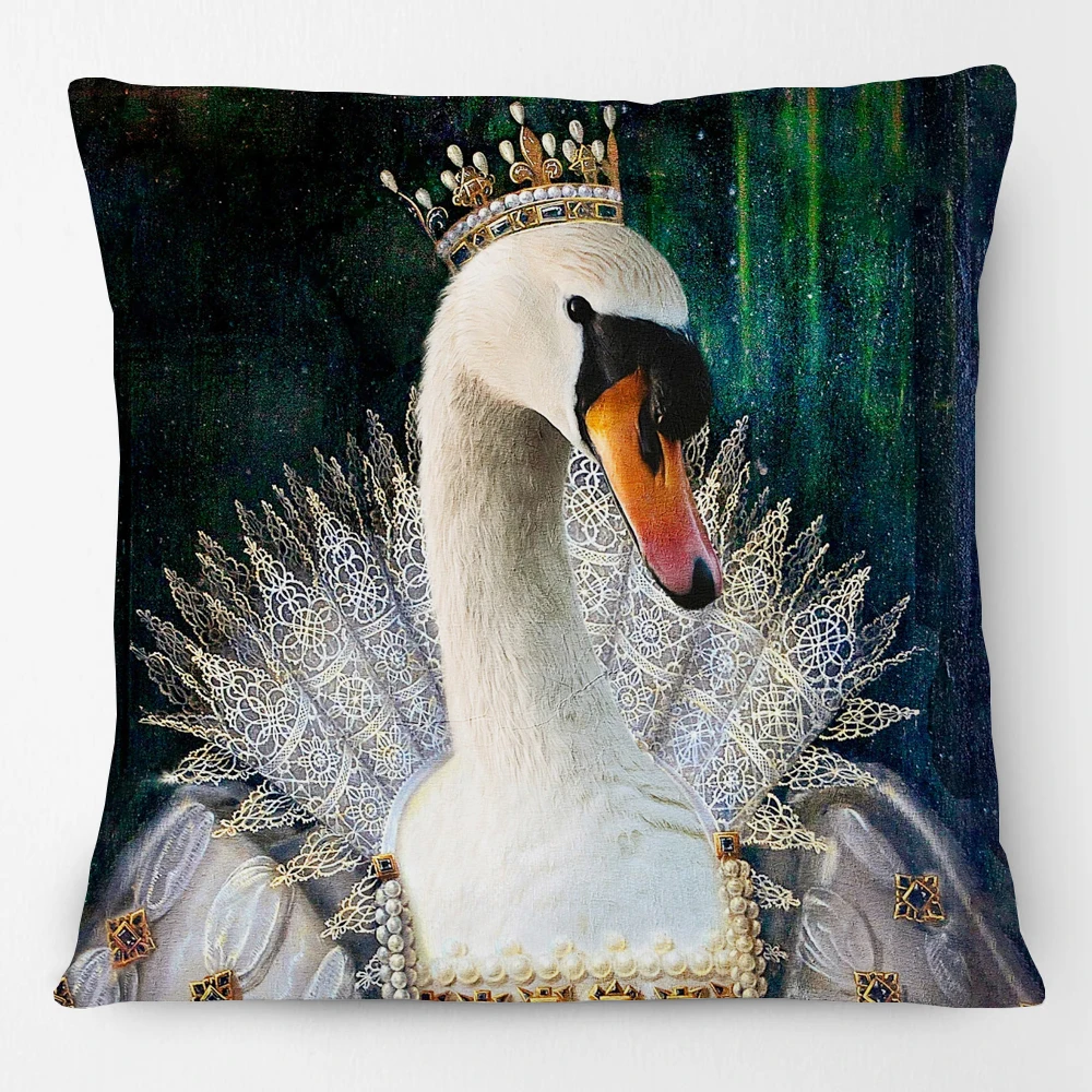 Renaissance Flamingo Goose Duck Hen Cushion Cover Vintage Animals Portrait Print Pillow Case