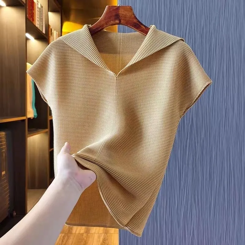 Afslankend effect Dames T-shirt Casual Sle ort Sve Gevouwen textuur Zomer Nieuwe collectie Faionable Slim Fit Top