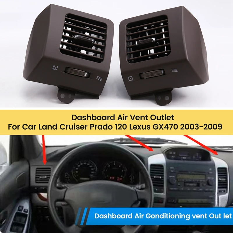 4Pcs Brown Left+Right+Middle Dashboard Air Vent Outlet For Toyota Land Cruiser Prado 120 Lexus GX470 03-09