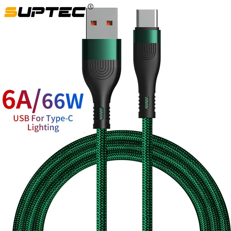 SUPTEC-Cable USB tipo C de carga rápida para móvil, Cable de datos de 6A para Huawei P30, P40 Pro, 66W, cargador de USB-C para Samsung S21 ultra S20 Poco