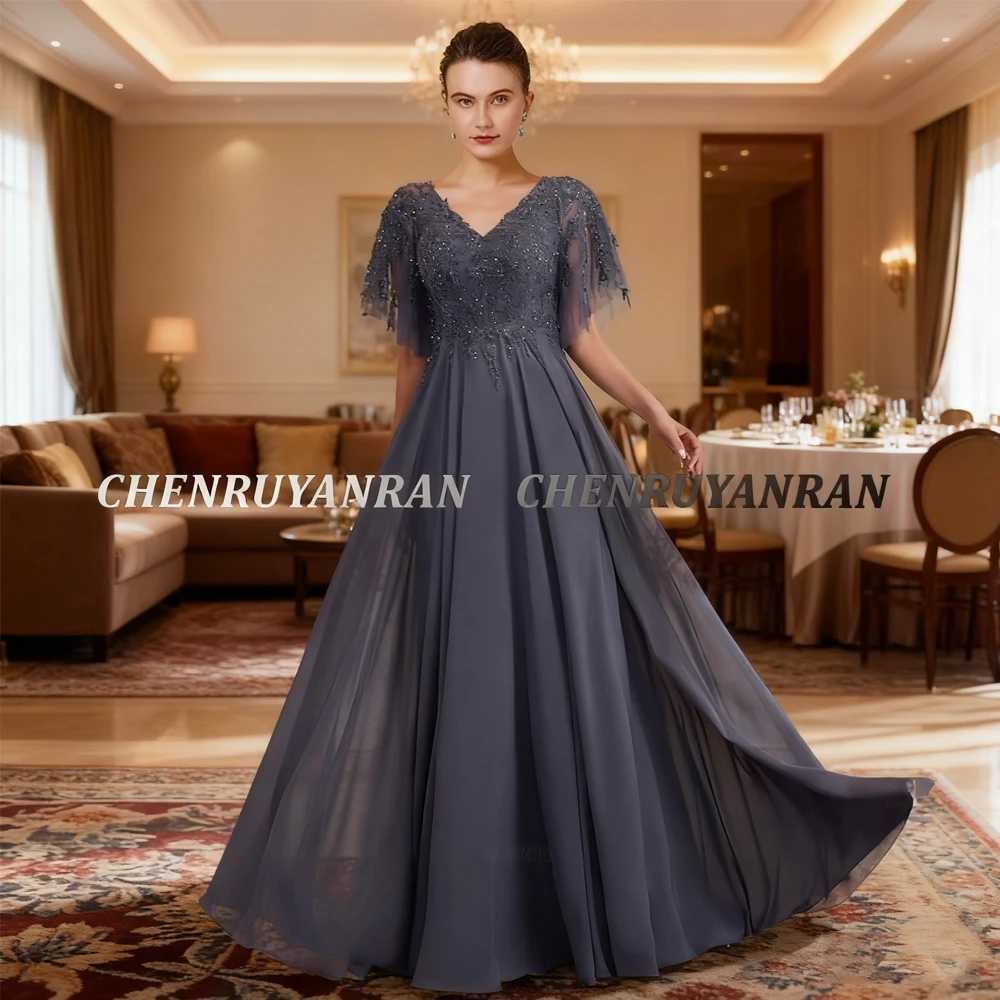 

Long Mother of the Bride Dresses 2025 Beads Luxury Wedding Guest Gowns A-Line Lace Chiffon Elegant Dress Women For Wedding Party