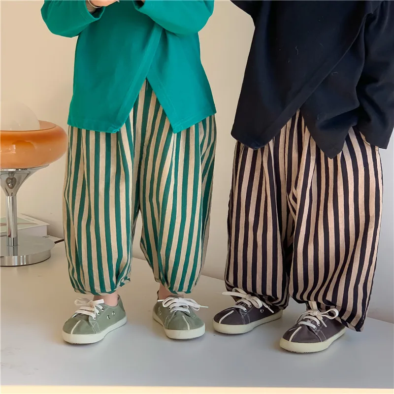 2026 New Stlye Girls Boys Striped Pants Cotton Good Quality Fashion Kids  Trousers 1-8t A189