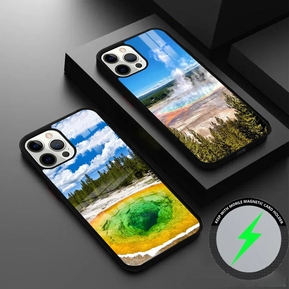 Yellowstone National Park Phone Case For iPhone 16 15 14 13 12 11 Pro Max Plus Mini Magsafe Mirror Wireless Magnetic Cover