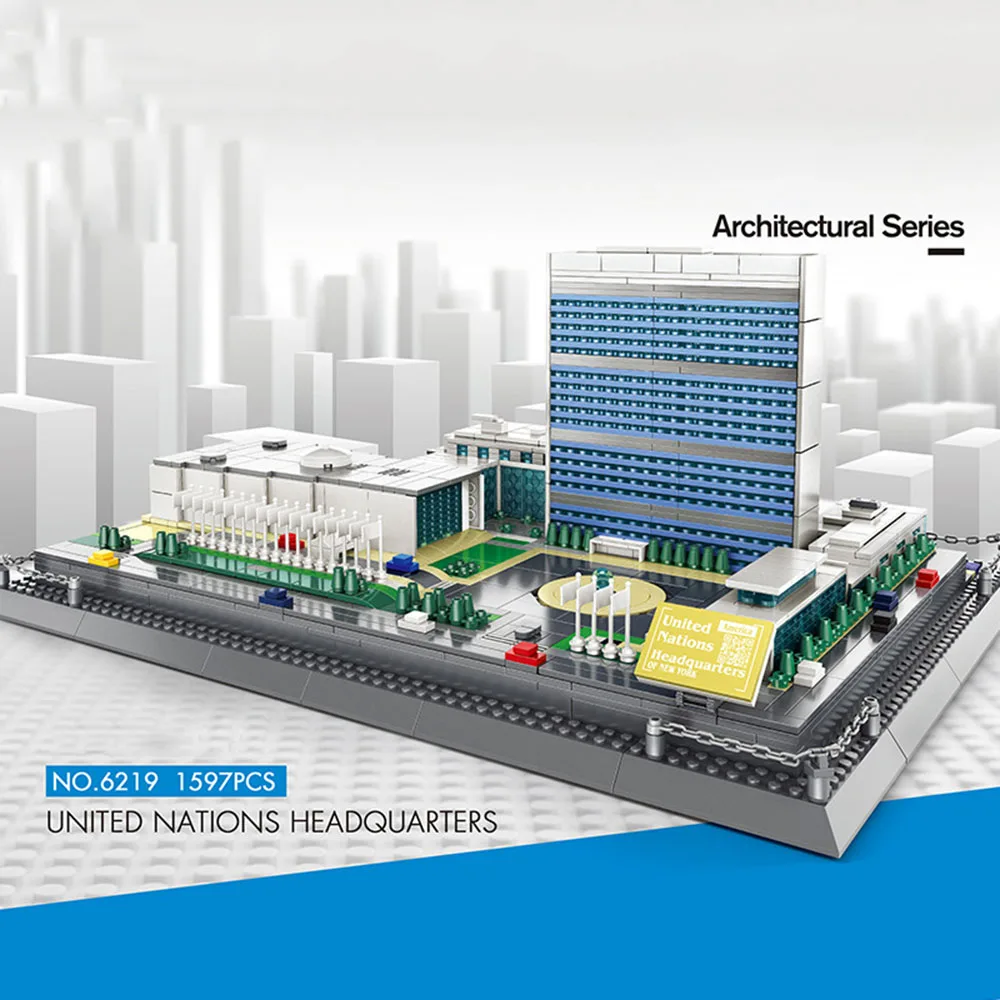 Creative Modern Architecture United Nations Headquarters Model America Newyork Building Block Bricks Toy Collection For Gifts
