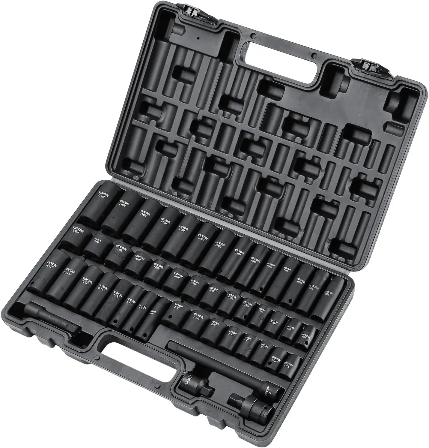 

3/8" Drive Impact Socket Set, 48 Piece Socket Set SAE （5/16" -3/4"） & Metric （8-22mm）