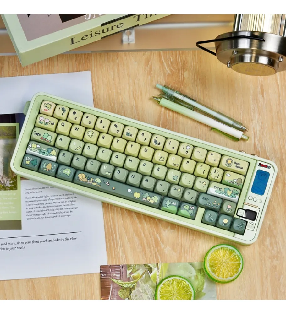 Lotus pond rain frog cute keycap PBT high value MOA five-sided hot sublimation mechanical keyboard cross axis magnetic axis